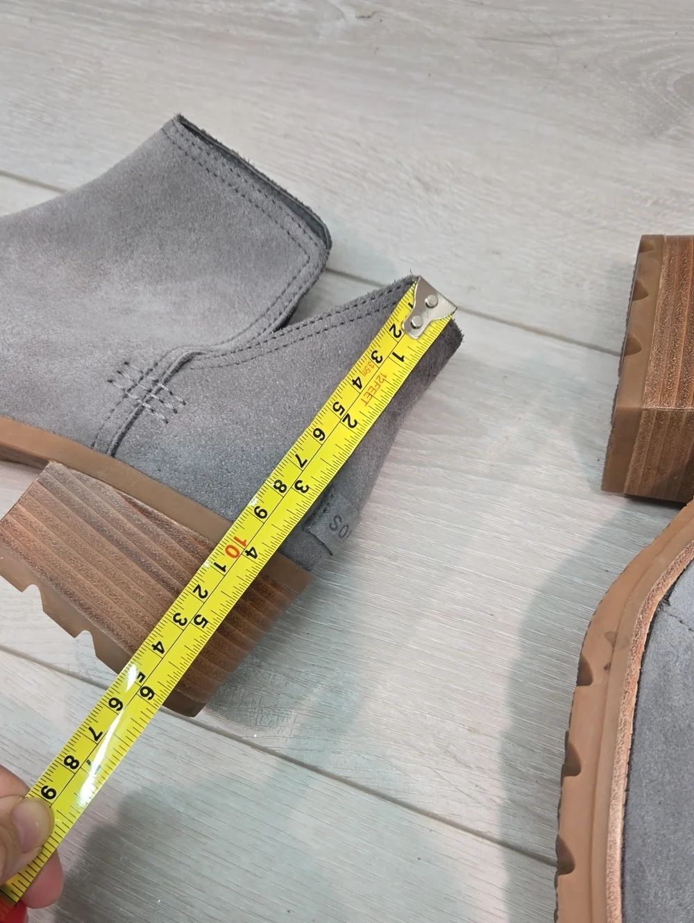 Sorel WomenGray Suede Cutout Ankle Boots Chuncky Block Heels Shoes 9